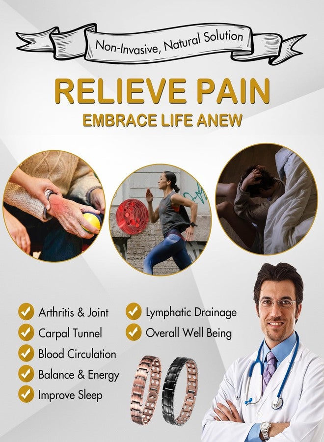 Feraco Men's Copper Magnetic Bracelet Elegant 99.99% Solid Copper Bracelets with Double-Row Strong Magnets,Magnetic Jewelry - Image 2